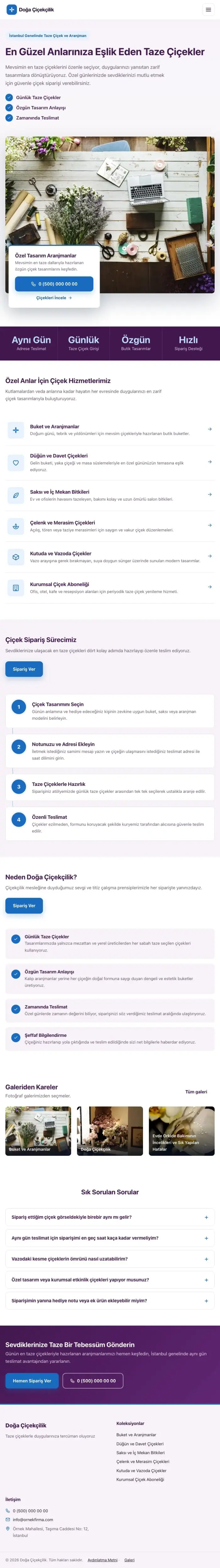 Bölünmüş Mor Mavi – Çiçekçi Web Sitesi tablet görünümü