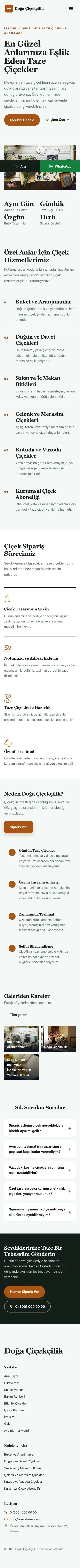 Editoryal Yeşil Turuncu – Çiçekçi Web Sitesi mobil görünümü