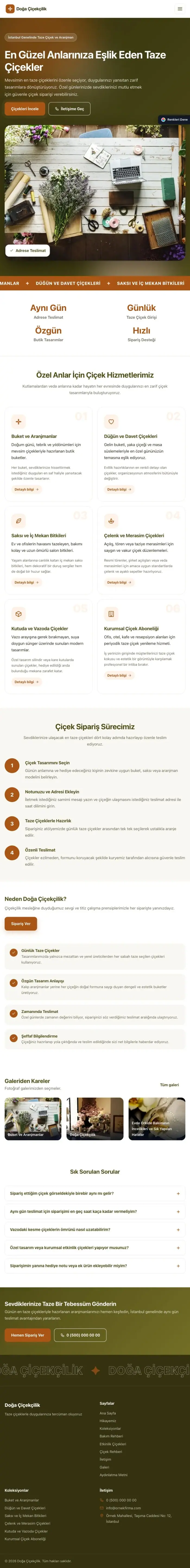 Hareketli Zeytin Turuncu – Çiçekçi Web Sitesi tablet görünümü