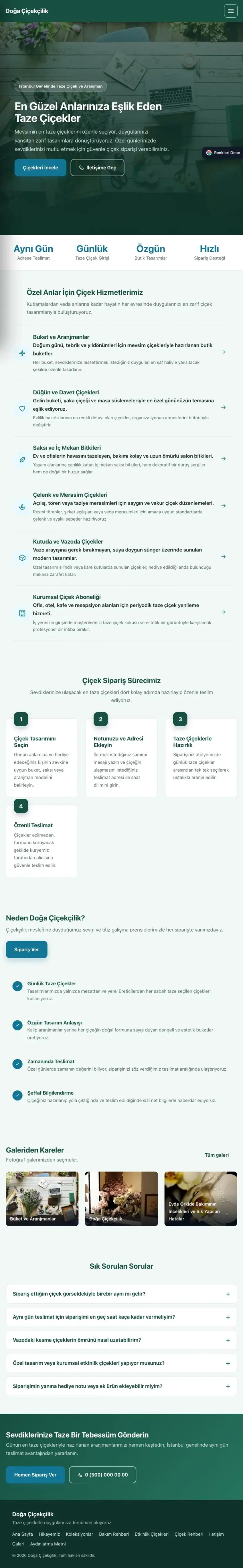 Sol Menü Petrol Turkuaz – Çiçekçi Web Sitesi tablet görünümü