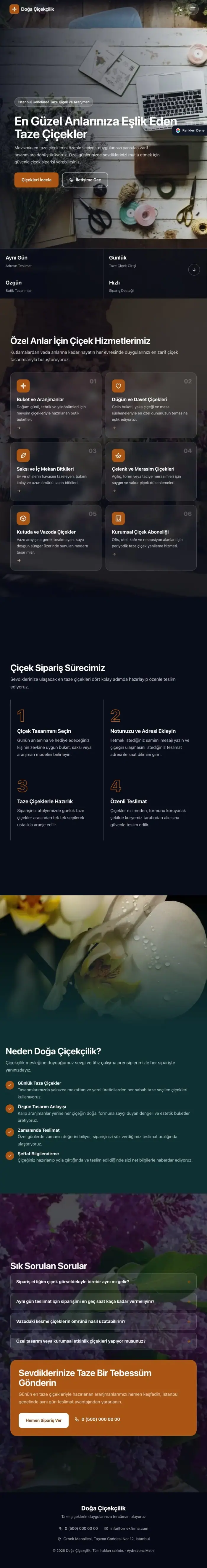 Tam Ekran Petrol Turuncu – Çiçekçi Web Sitesi tablet görünümü