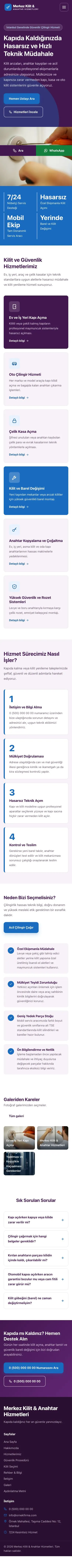 Blok Mor Mavi – Çilingir Web Sitesi mobil görünümü
