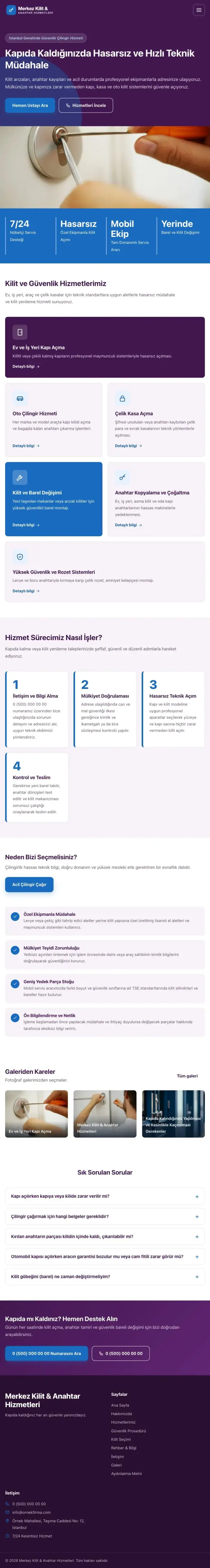 Blok Mor Mavi – Çilingir Web Sitesi tablet görünümü