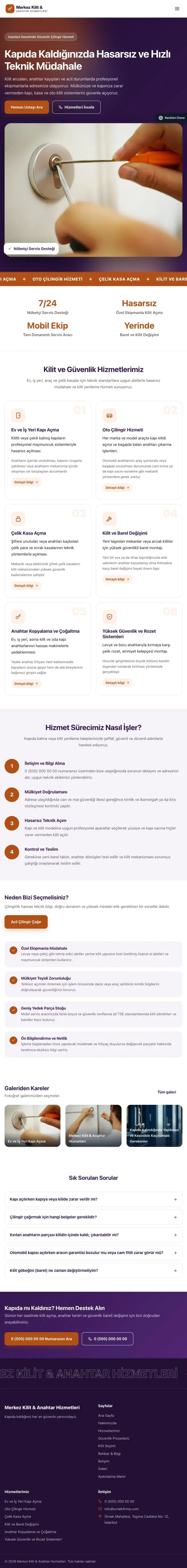 Hareketli Mor Turuncu – Çilingir Web Sitesi tablet görünümü
