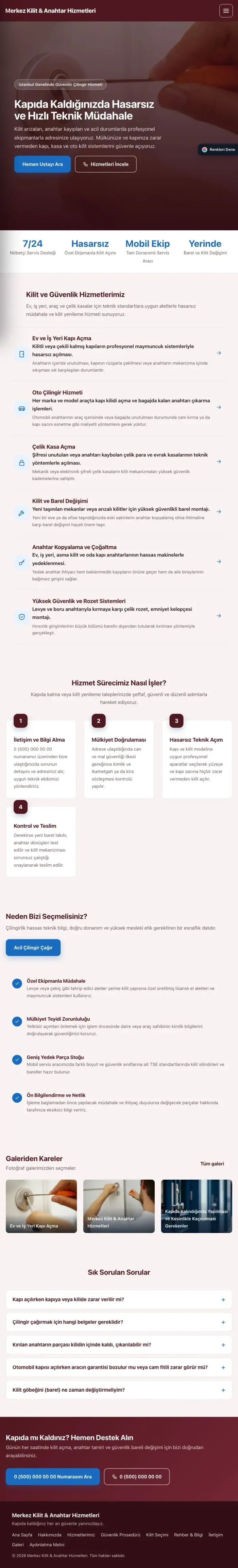 Sol Menü Bordo Mavi – Çilingir Web Sitesi tablet görünümü