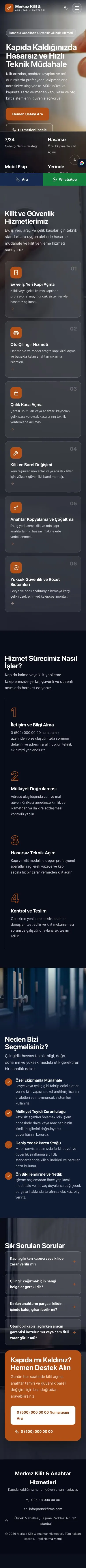 Tam Ekran Mavi Turuncu – Çilingir Web Sitesi mobil görünümü