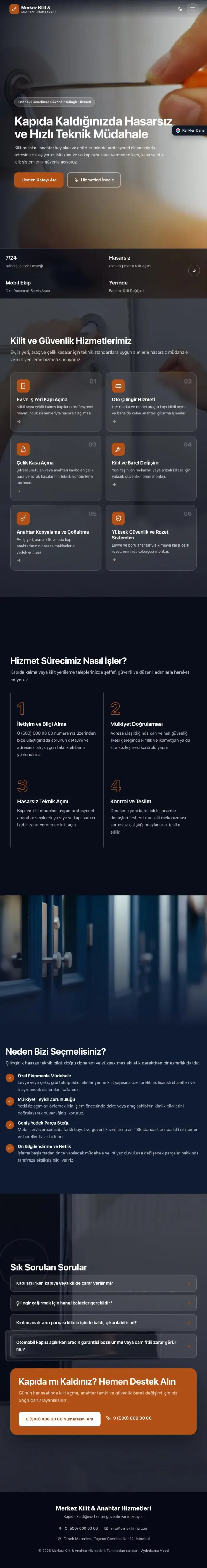 Tam Ekran Mavi Turuncu – Çilingir Web Sitesi tablet görünümü
