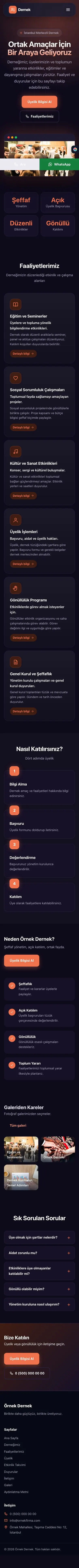 Koyu Modern Lacivert Turuncu – Dernek Web Sitesi mobil görünümü