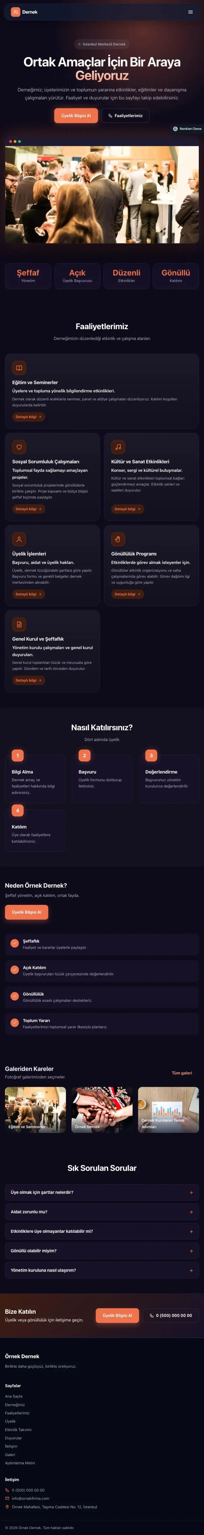 Koyu Modern Lacivert Turuncu – Dernek Web Sitesi tablet görünümü