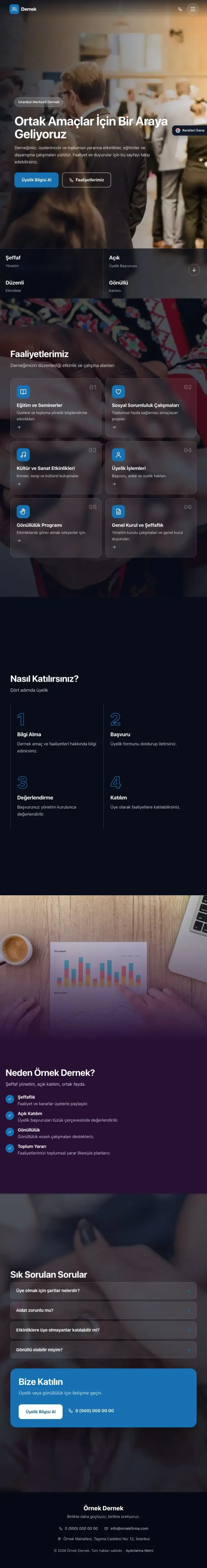 Tam Ekran Mor Mavi – Dernek Web Sitesi tablet görünümü
