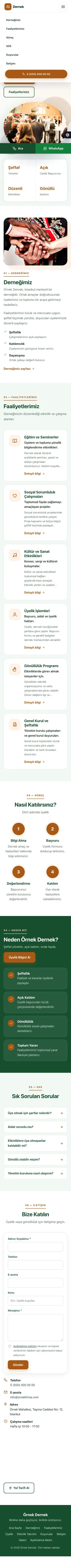 Tek Sayfa Yeşil Turuncu – Dernek Web Sitesi mobil görünümü