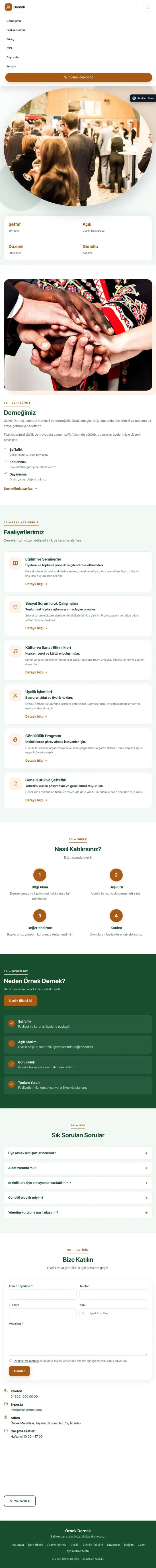 Tek Sayfa Yeşil Turuncu – Dernek Web Sitesi tablet görünümü