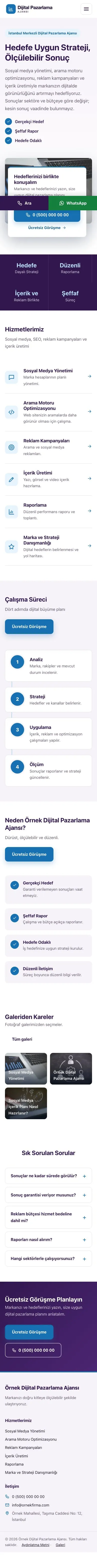 Bölünmüş Mor Mavi – Dijital Pazarlama Ajansı Web Sitesi mobil görünümü