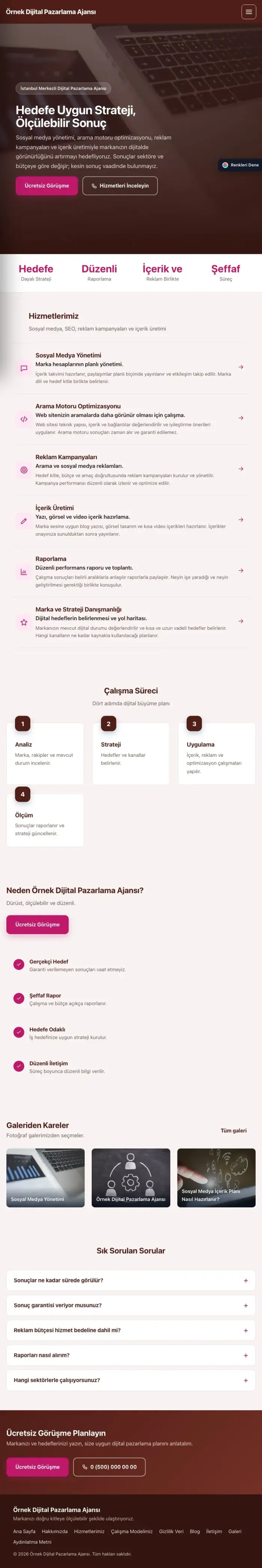 Sol Menü Bordo Pembe – Dijital Pazarlama Ajansı Web Sitesi tablet görünümü