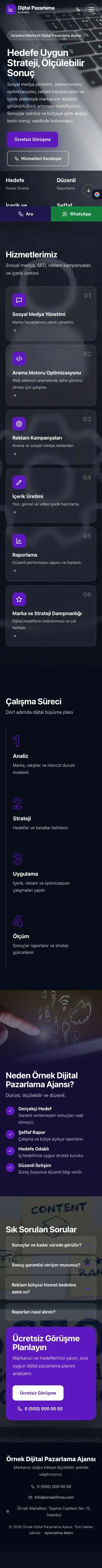 Tam Ekran Lacivert Mor – Dijital Pazarlama Ajansı Web Sitesi mobil görünümü