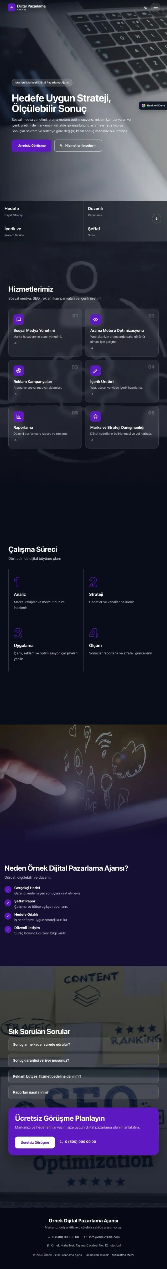 Tam Ekran Lacivert Mor – Dijital Pazarlama Ajansı Web Sitesi tablet görünümü