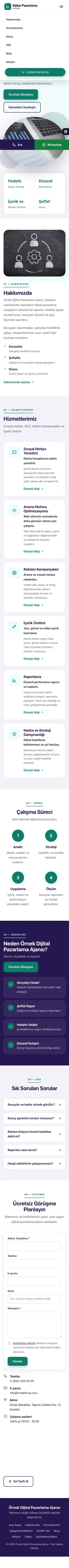 Tek Sayfa Mor Turkuaz – Dijital Pazarlama Ajansı Web Sitesi mobil görünümü