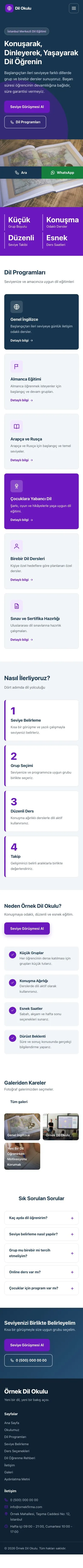 Blok Mavi Mor – Dil Okulu Web Sitesi mobil görünümü