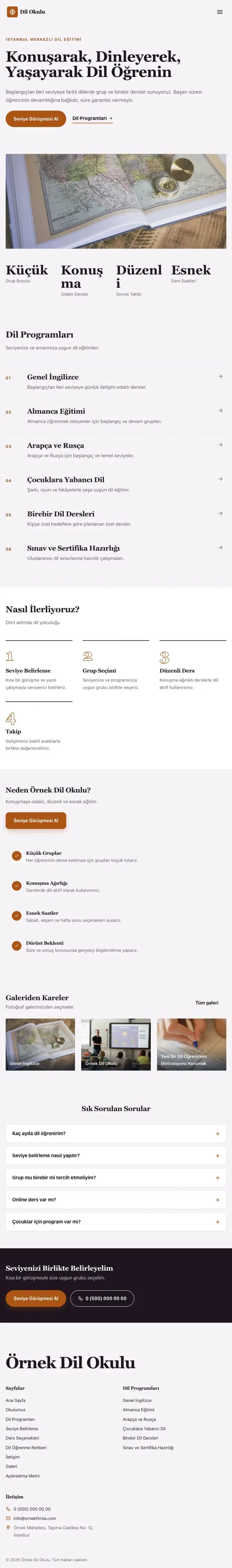 Editoryal Mor Turuncu – Dil Okulu Web Sitesi tablet görünümü