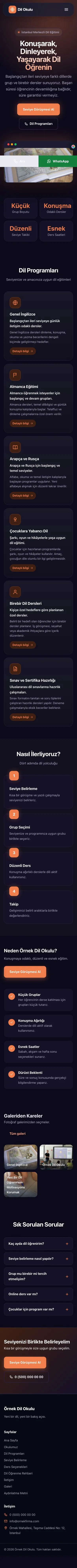 Koyu Modern Lacivert Turuncu – Dil Okulu Web Sitesi mobil görünümü