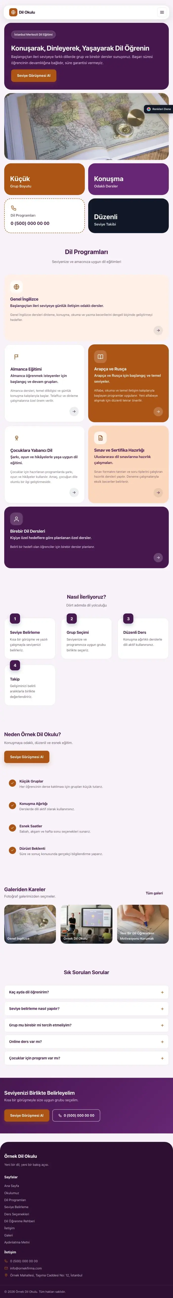 Mozaik Mor Turuncu – Dil Okulu Web Sitesi tablet görünümü
