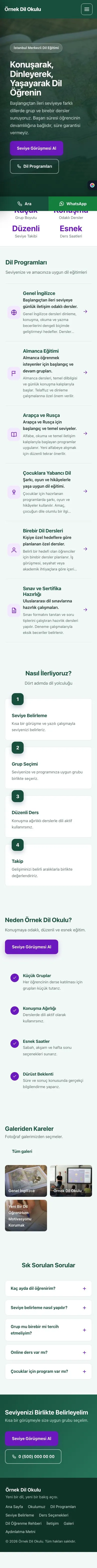 Sol Menü Petrol Mor – Dil Okulu Web Sitesi mobil görünümü