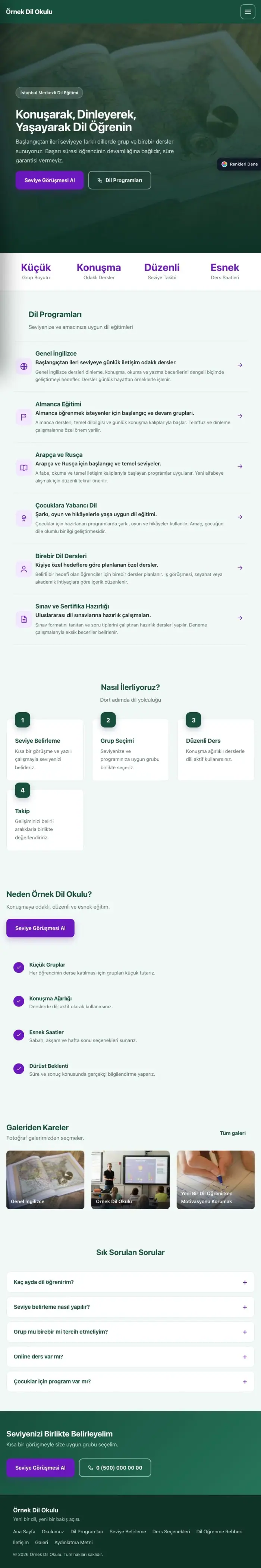 Sol Menü Petrol Mor – Dil Okulu Web Sitesi tablet görünümü