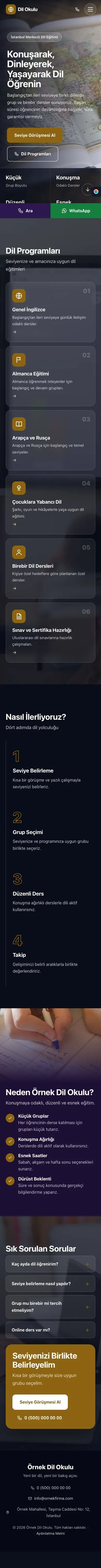 Tam Ekran Mor Amber – Dil Okulu Web Sitesi mobil görünümü