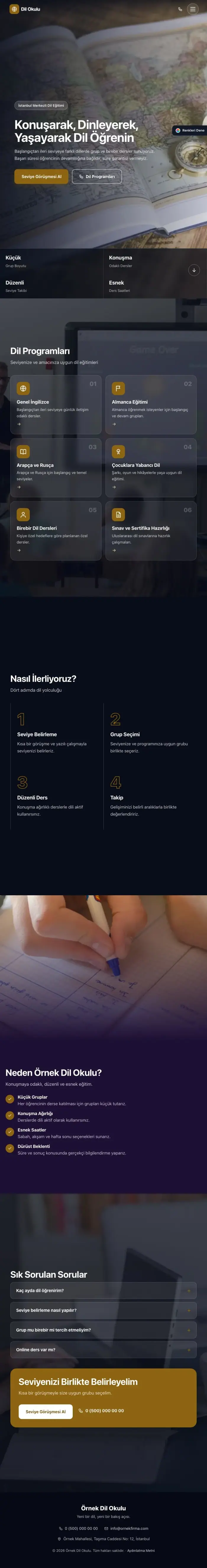 Tam Ekran Mor Amber – Dil Okulu Web Sitesi tablet görünümü