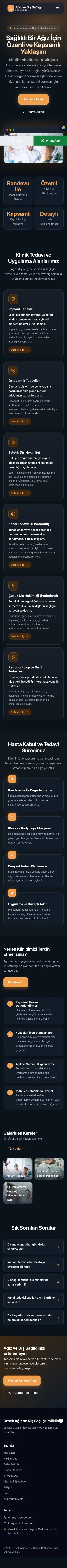 Koyu Modern Mavi Turuncu – Diş Hekimi Web Sitesi mobil görünümü