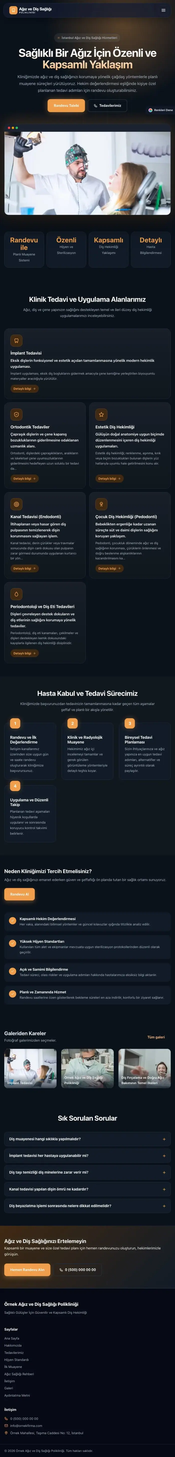 Koyu Modern Mavi Turuncu – Diş Hekimi Web Sitesi tablet görünümü