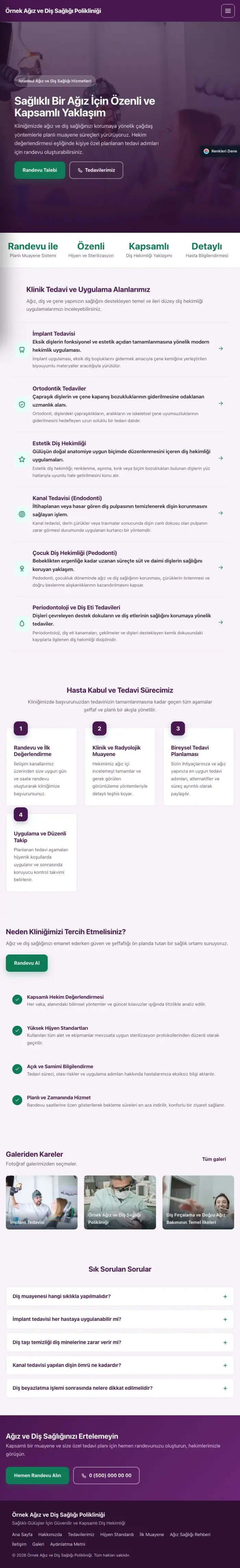 Sol Menü Mor Turkuaz – Diş Hekimi Web Sitesi tablet görünümü