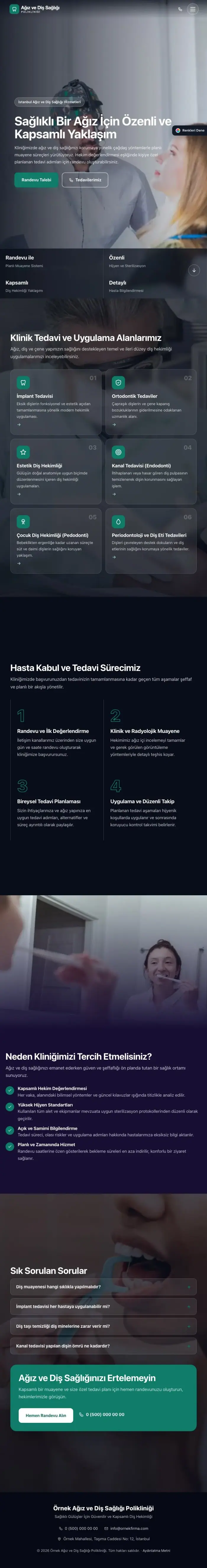 Tam Ekran Lacivert Turkuaz – Diş Hekimi Web Sitesi tablet görünümü
