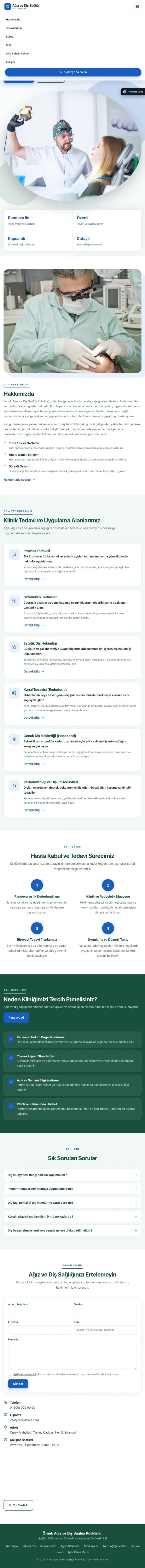 Tek Sayfa Petrol Mavi – Diş Hekimi Web Sitesi tablet görünümü