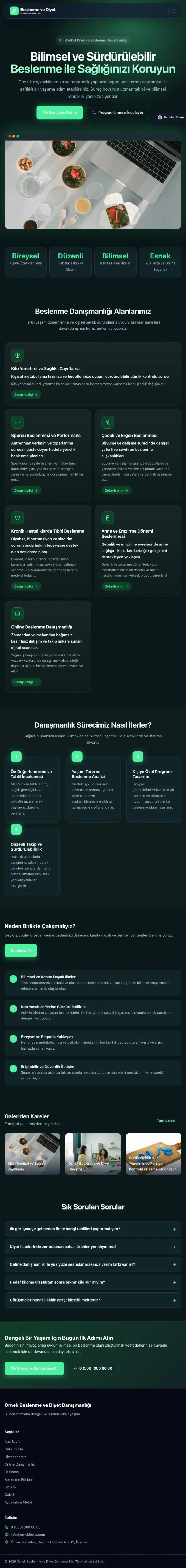 Koyu Modern Petrol Yeşil – Diyetisyen Web Sitesi tablet görünümü