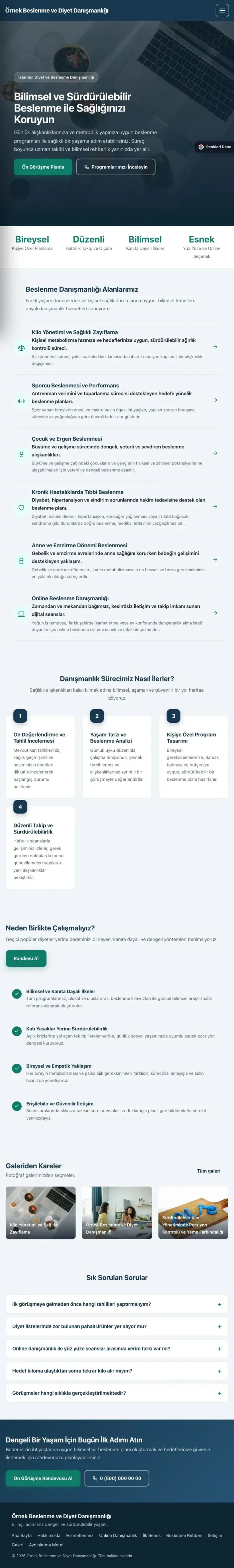 Sol Menü Mavi Turkuaz – Diyetisyen Web Sitesi tablet görünümü