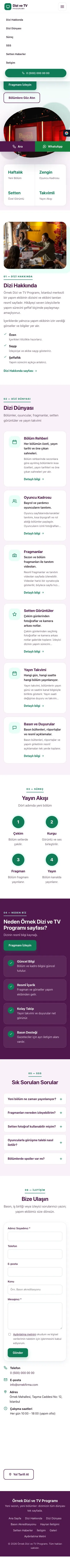 Tek Sayfa Erik Turkuaz – Dizi ve TV Programı Web Sitesi mobil görünümü