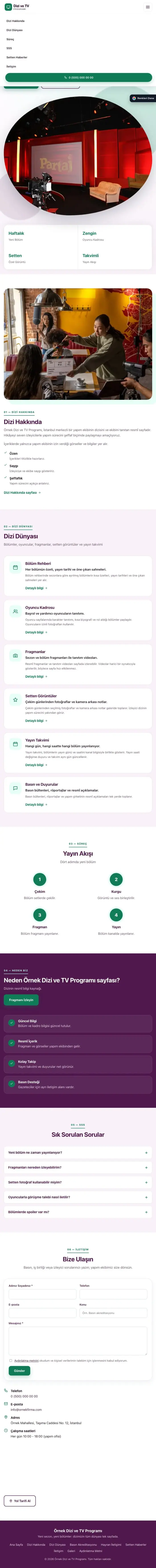 Tek Sayfa Erik Turkuaz – Dizi ve TV Programı Web Sitesi tablet görünümü