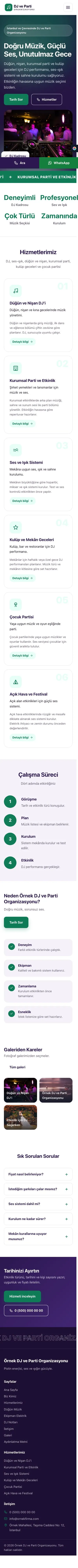 Hareketli Mor Turkuaz – DJ ve Parti Organizasyonu Web Sitesi mobil görünümü