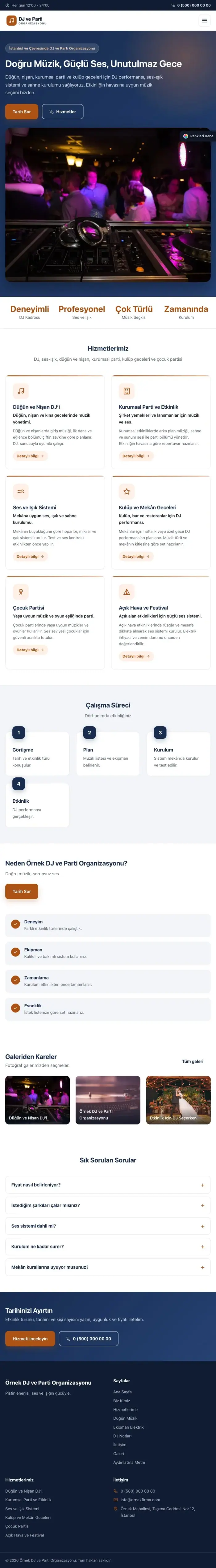 Klasik Mavi Turuncu – DJ ve Parti Organizasyonu Web Sitesi tablet görünümü