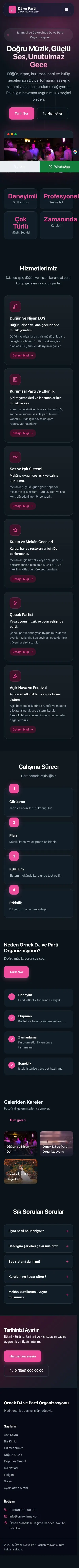 Koyu Modern Mavi Pembe – DJ ve Parti Organizasyonu Web Sitesi mobil görünümü
