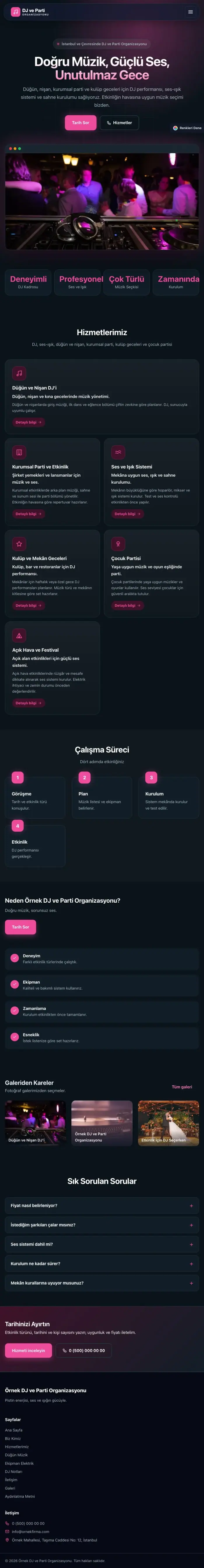 Koyu Modern Mavi Pembe – DJ ve Parti Organizasyonu Web Sitesi tablet görünümü