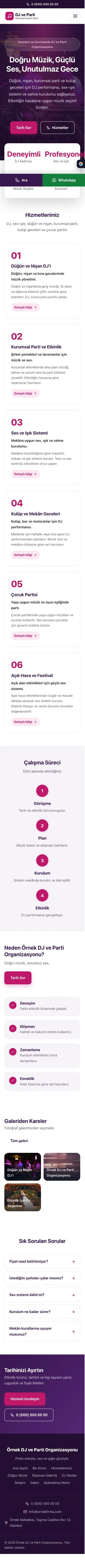 Merkez Mor Pembe – DJ ve Parti Organizasyonu Web Sitesi mobil görünümü