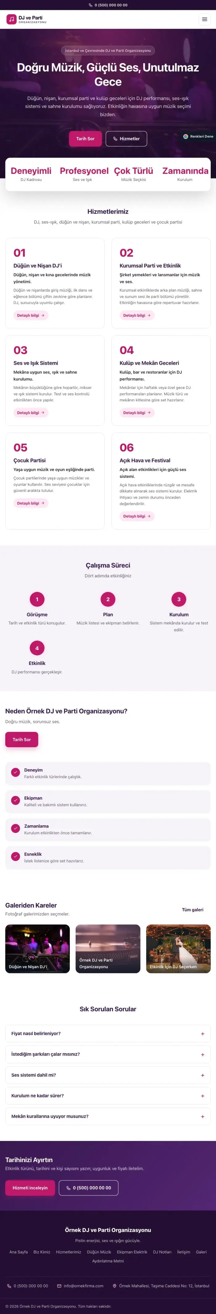 Merkez Mor Pembe – DJ ve Parti Organizasyonu Web Sitesi tablet görünümü