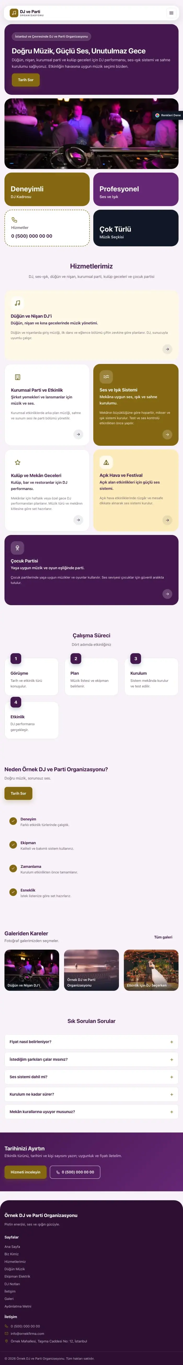 Mozaik Mor Amber – DJ ve Parti Organizasyonu Web Sitesi tablet görünümü