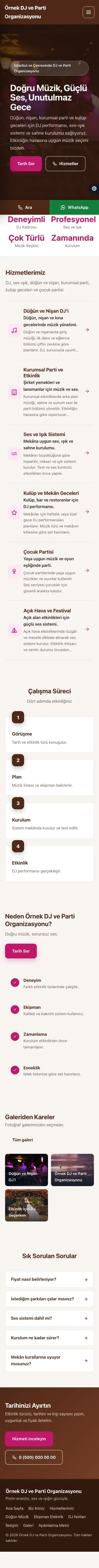 Sol Menü Kahve Pembe – DJ ve Parti Organizasyonu Web Sitesi mobil görünümü