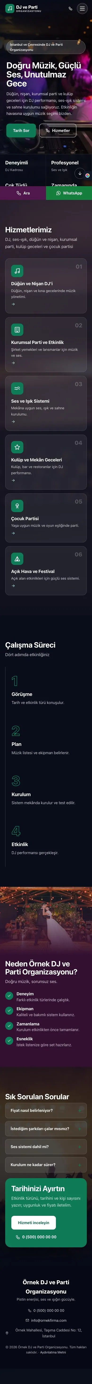 Tam Ekran Erik Turkuaz – DJ ve Parti Organizasyonu Web Sitesi mobil görünümü