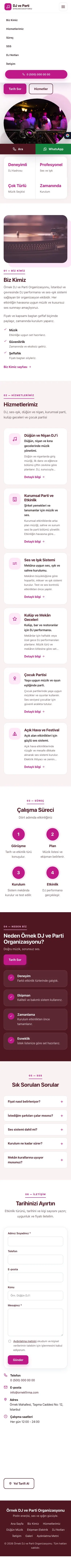Tek Sayfa Bordo Pembe – DJ ve Parti Organizasyonu Web Sitesi mobil görünümü