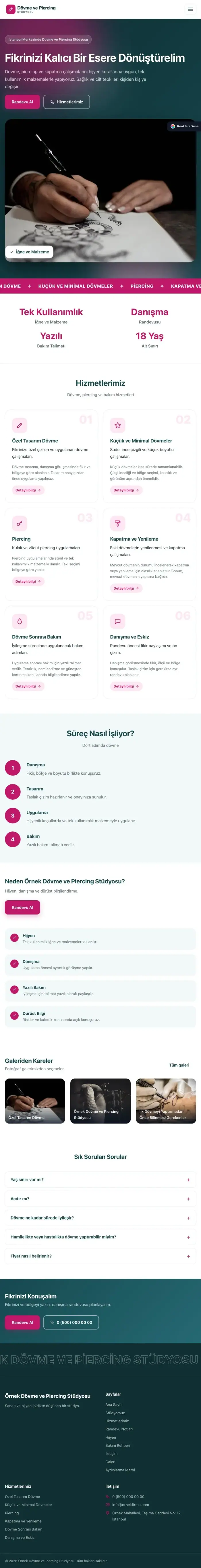 Hareketli Petrol Pembe – Dövme ve Estetik Web Sitesi tablet görünümü