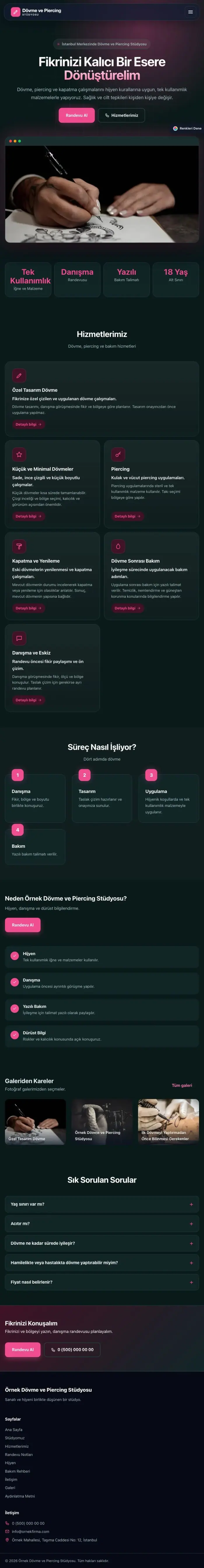 Koyu Modern Petrol Pembe – Dövme ve Estetik Web Sitesi tablet görünümü